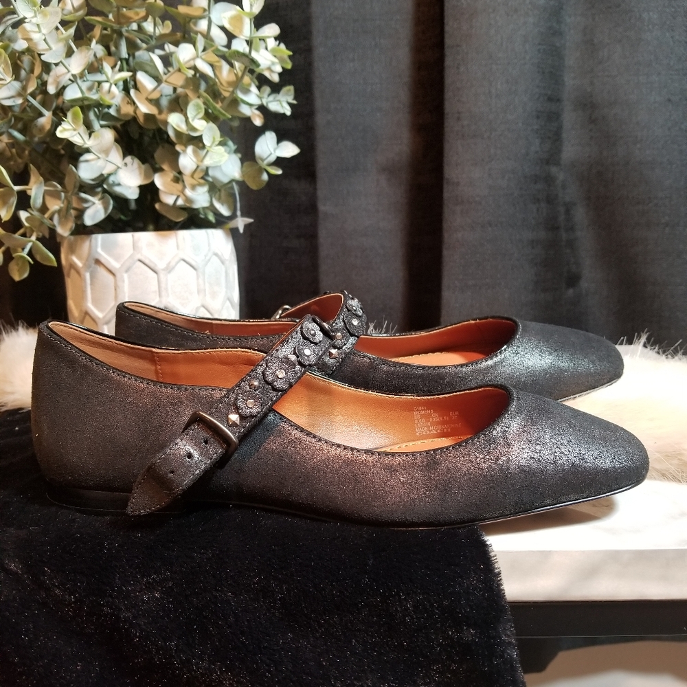 Coach Black Glitter Flats with Strap